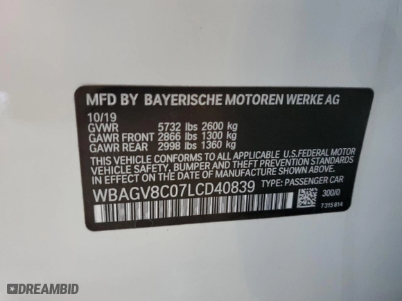 2020 BMW 8 Series M850i with VIN WBAGV8C07LCD40839, listed as a Copart auction lot 87046124 with 41,880 mi miles and Salvage Title. Bid and sale history available at carsss.com. Image 12.