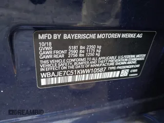 2019 BMW 5 Series 540i xDrive with VIN WBAJE7C51KWW10587, listed as a IAAI auction lot 41838935 with 85,655 mi miles and . Bid and sale history available at carsss.com. Image 9.