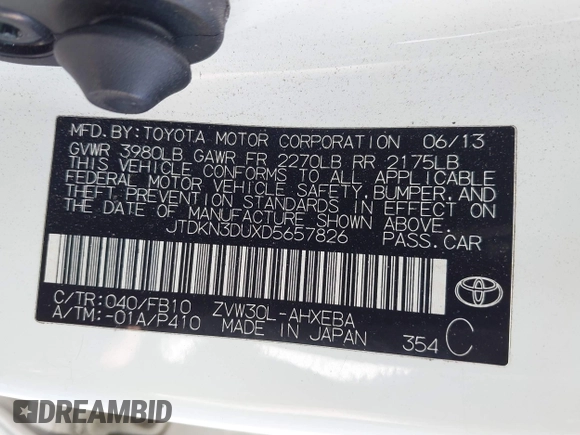 2013 Toyota Prius One z VIN JTDKN3DUXD5657826, wystawiony jako IAAI lot #42346122 z przebiegiem 129 882 mil mil oraz . Historia ofert i sprzedaży dostępna na DreamBid. Obrazek 9.