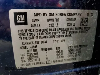 2022 Buick Encore GX Select with VIN KL4MMESL5NB134034, listed as a Copart auction lot 52597855 with 4,820 mi miles and Salvage title. Bid and sale history available at DreamBid. Image 15.