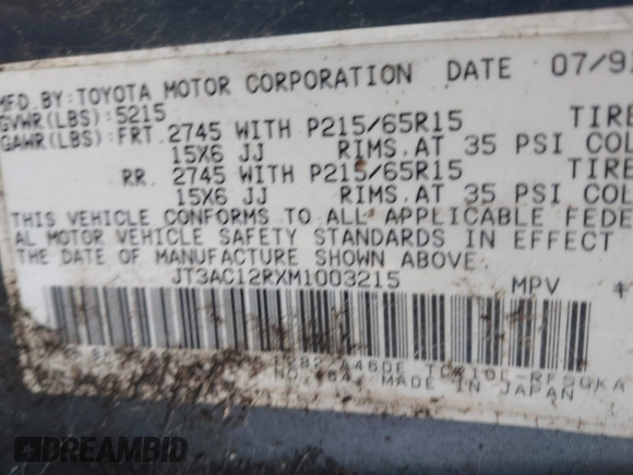 1991 Toyota Previa LE z VIN JT3AC12RXM1003215, wystawiony jako IAAI lot #42068000 z przebiegiem 127 150 mil mil oraz . Historia ofert i sprzedaży dostępna na DreamBid. Obrazek 9.
