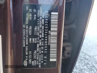 2014 Kia Optima EX z VIN 5XXGN4A7XEG304512, wystawiony jako Copart lot #50656505 z przebiegiem 141 746 mil mil oraz Szkoda całkowita • Salvage title. Historia ofert i sprzedaży dostępna na DreamBid. Obrazek 14.