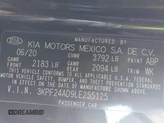 2020 Kia Forte LXS with VIN 3KPF24AD9LE255125, listed as a IAAI auction lot 41939300 with 53,569 mi miles. Bid and sale history available at carsss.com. Image 9.