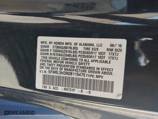 2016 Honda Odyssey SE with VIN 5FNRL5H39GB115475, listed as a IAAI auction lot 41759122 with 1 mi miles. Bid and sale history available at carsss.com. Image 9.