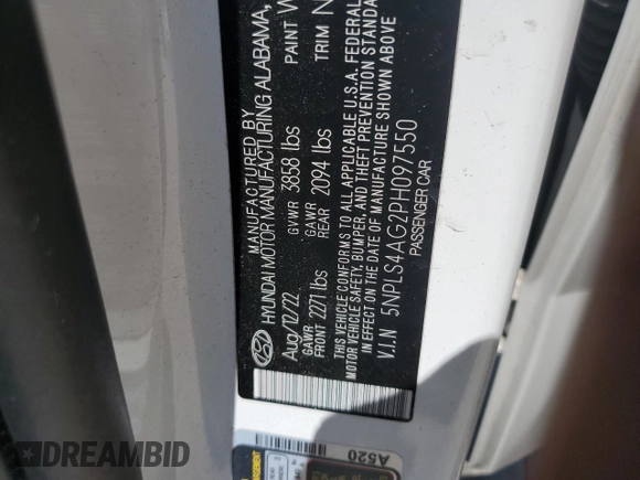 2023 Hyundai Elantra SEL with VIN 5NPLS4AG2PH097750, listed as a Copart auction lot 58453344 with 40,208 mi miles and Salvage title. Bid and sale history available at DreamBid. Image 13.