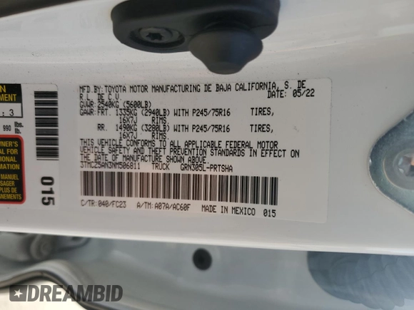 2022 Toyota Tacoma SR with VIN 3TMCZ5AN3NM506811, listed as a Copart auction lot 84630754 with 32,099 mi miles and Salvage title. Bid and sale history available at DreamBid. Image 12.
