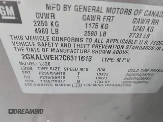 2012 GMC Terrain SLT-2 with VIN 2GKALWEK7C6311613, listed as a IAAI auction lot 41584890 with 119,790 mi miles and . Bid and sale history available at DreamBid. Image 9.