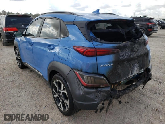 2022 Hyundai Kona Limited with VIN KM8K53A38NU794410, listed as a Copart auction lot 52525342 with 18,825 mi miles and Salvage Title. Bid and sale history available at carsss.com. Image 3.