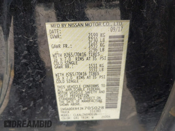 2018 Nissan Frontier SV с VIN 1N6AD0ER4JN705028, выставлен на аукционе IAAI как лот 42499128 с пробегом 66 643 миль миль и . История ставок и продаж доступна на DreamBid. Изображение 9.