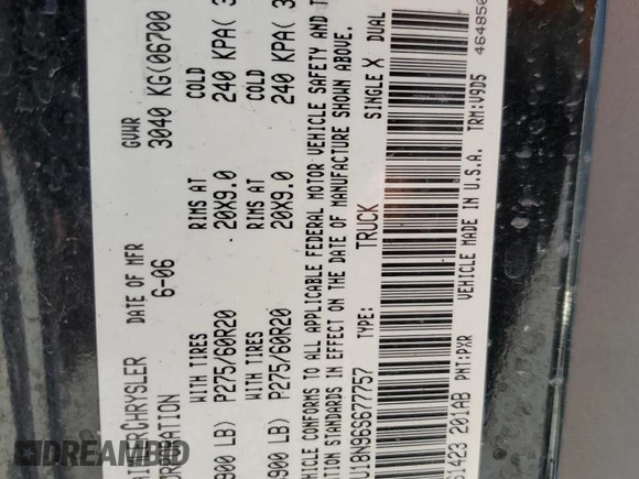 2006 Dodge 1500 SLT z VIN 1D7HU18N96S677757, wystawiony jako Copart lot #53183825 z przebiegiem 347 767 mil mil oraz Czysty tytuł • Clean title. Historia ofert i sprzedaży dostępna na DreamBid. Obrazek 12.