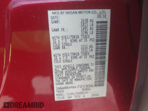 2019 Nissan Frontier SV z VIN 1N6AD0EV4KN705996, wystawiony jako IAAI lot #42703515 z przebiegiem 24 346 mil mil oraz . Historia ofert i sprzedaży dostępna na DreamBid. Obrazek 9.