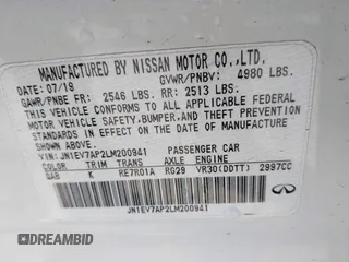 2020 Infiniti Q50 Edition 30 with VIN JN1EV7AP2LM200941, listed as a IAAI auction lot 41847776 with 70,349 mi miles and . Bid and sale history available at DreamBid. Image 9.