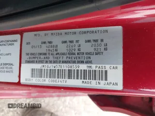 2014 Mazda 6 i Grand Touring with VIN JM1GJ1W57E1108539, listed as a IAAI auction lot 41749387 with Not Provided miles. Bid and sale history available at carsss.com. Image 9.