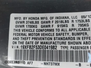 2013 Honda Civic LX with VIN 19XFB2F53DE041982, listed as a IAAI auction lot 42356828 with 127,350 mi miles and . Bid and sale history available at DreamBid. Image 9.