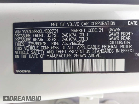 2020 Volvo XC60 Momentum с VIN YV4102RK6L1582721, выставлен на аукционе IAAI как лот 42189782 с пробегом 120 704 миль миль и . История ставок и продаж доступна на DreamBid. Изображение 9.