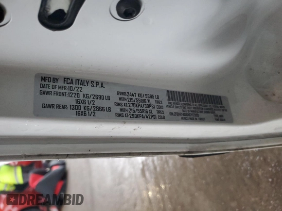2022 Ram ProMaster City Cargo Tradesman with VIN ZFBHRFAB8N6Y12889, listed as a Copart auction lot 43399235 with Not Provided miles and Salvage Title. Bid and sale history available at DreamBid. Image 13.