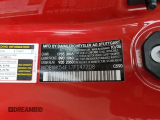 2007 Mercedes-Benz SLK 280 with VIN WDBWK54F17F147708, listed as a Copart auction lot 55885305 with 164,934 mi miles and Clean Title. Bid and sale history available at DreamBid. Image 12.