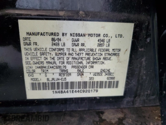 2004 Nissan Maxima SE with VIN 1N4BA41E44C920179, listed as a Copart auction lot 68174564 with 217,504 mi miles and Clean Title. Bid and sale history available at carsss.com. Image 13.
