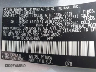 2013 Toyota Sienna XLE with VIN 5TDDK3DC3DS054803, listed as a IAAI auction lot 42389252 with 185,843 mi miles and . Bid and sale history available at DreamBid. Image 9.