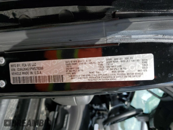 2023 Jeep Wrangler Willys z VIN 1C4HJXAG1PW578099, wystawiony jako Copart lot #47427495 z przebiegiem 9 657 mil mil oraz Szkoda całkowita • Salvage title. Historia ofert i sprzedaży dostępna na DreamBid. Obrazek 13.