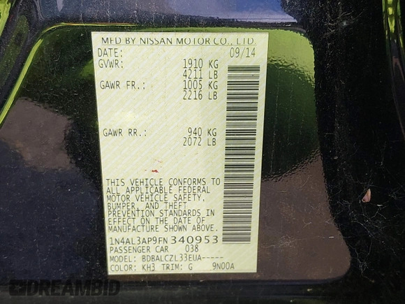 2015 Nissan Altima S z VIN 1N4AL3AP9FN340953, wystawiony jako IAAI lot #42305610 z przebiegiem 260 497 mil mil oraz . Historia ofert i sprzedaży dostępna na DreamBid. Obrazek 9.