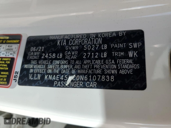 2022 Kia Stinger GT1 with VIN KNAE45LC0N6107838, listed as a Copart auction lot 49623675 with 42,338 mi miles and Salvage Title. Bid and sale history available at DreamBid. Image 13.