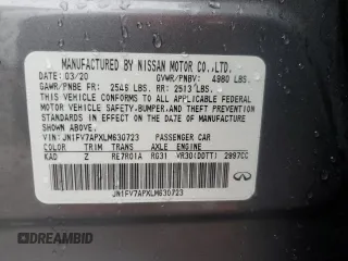 2020 Infiniti Q50 Red Sport 400 with VIN JN1FV7APXLM630723, listed as a Copart auction lot 86551714 with 45,596 mi miles and Salvage Title. Bid and sale history available at carsss.com. Image 14.
