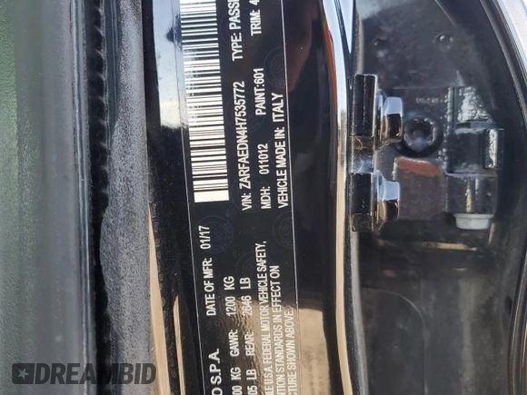 2017 Alfa Romeo Giulia with VIN ZARFAEDN4H7535772, listed as a Copart auction lot 58783614 with Not provided miles and Salvage title. Bid and sale history available at DreamBid. Image 12.