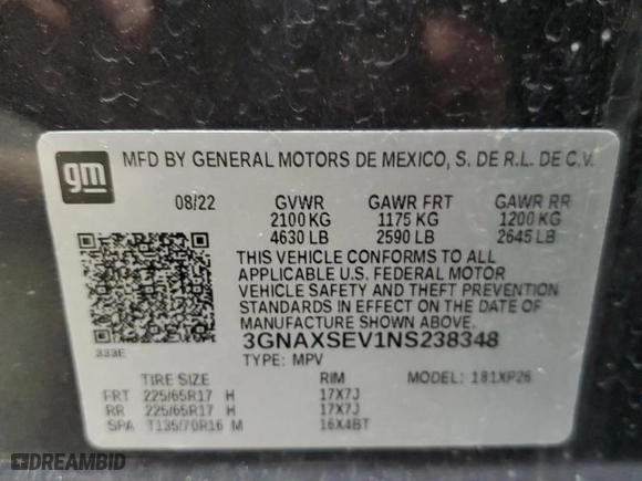 2022 Chevrolet Equinox LS with VIN 3GNAXSEV1NS238348, listed as a Copart auction lot 52890205 with 86,799 mi miles and Salvage Title. Bid and sale history available at carsss.com. Image 13.
