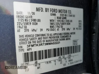 2021 Ford Mustang Mach-E Premium with VIN 3FMTK3R73MMA02221, listed as a Copart auction lot 46099135 with 31,383 mi miles and Salvage title. Bid and sale history available at DreamBid. Image 14.
