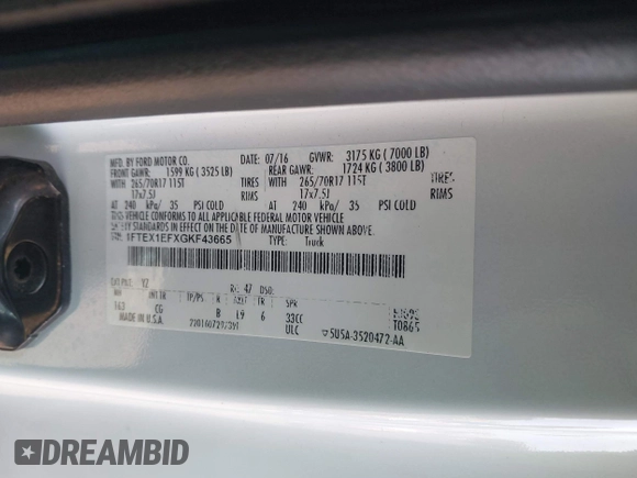 2016 Ford F-150 XLT with VIN 1FTEX1EFXGKF43665, listed as a IAAI auction lot 41972939 with 114,589 mi miles and . Bid and sale history available at carsss.com. Image 9.