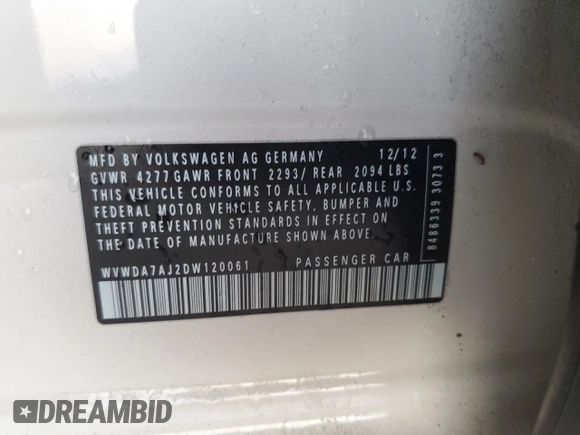 2013 Volkswagen Golf z VIN WVWDA7AJ2DW120061, wystawiony jako Copart lot #77857884 z przebiegiem 165 552 mil mil oraz Szkoda całkowita • Salvage title. Historia ofert i sprzedaży dostępna na DreamBid. Obrazek 12.