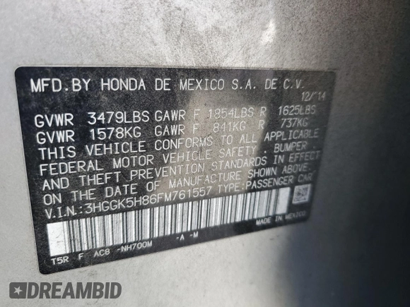 2015 Honda Fit EX-L with VIN 3HGGK5H86FM761557, listed as a Copart auction lot 54274955 with 241,183 mi miles and Salvage Title. Bid and sale history available at DreamBid. Image 12.