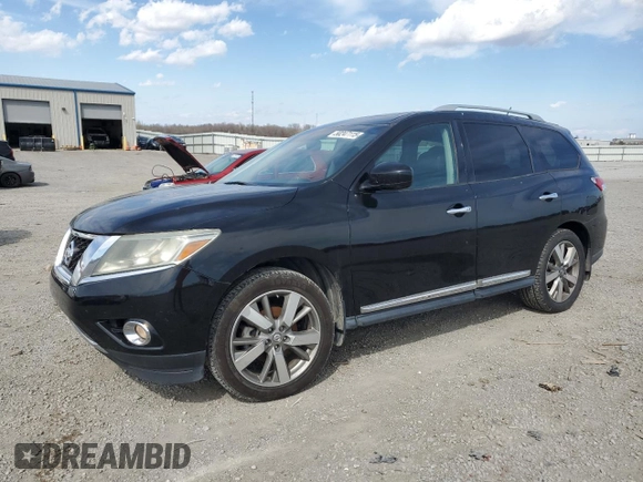 2013 Nissan Pathfinder S with VIN 5N1AR2MM8DC657454, listed as a Copart auction lot 50247115 with 114,509 mi miles and Salvage Title. Bid and sale history available at carsss.com. Image 1.