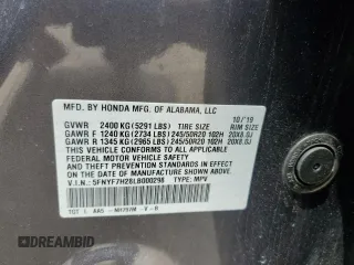 2020 Honda Passport Sport z VIN 5FNYF7H28LB000298, wystawiony jako Copart lot #54191955 z przebiegiem 84 533 mil mil oraz Szkoda całkowita • Salvage title. Historia ofert i sprzedaży dostępna na DreamBid. Obrazek 13.