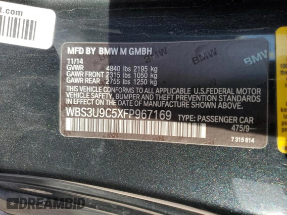 2015 BMW M4 z VIN WBS3U9C5XFP967169, wystawiony jako Copart lot #45661285 z przebiegiem 91 361 mil mil oraz Szkoda całkowita • Salvage title. Historia ofert i sprzedaży dostępna na DreamBid. Obrazek 12.