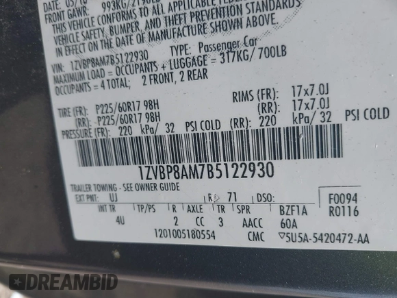 2011 Ford Mustang V6 with VIN 1ZVBP8AM7B5122930, listed as a IAAI auction lot 42050572 with 164,568 mi miles and . Bid and sale history available at DreamBid. Image 9.