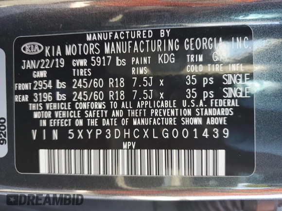 2020 Kia Telluride EX with VIN 5XYP3DHCXLG001439, listed as a Copart auction lot 56702845 with 136,799 mi miles and Clean title. Bid and sale history available at DreamBid. Image 13.