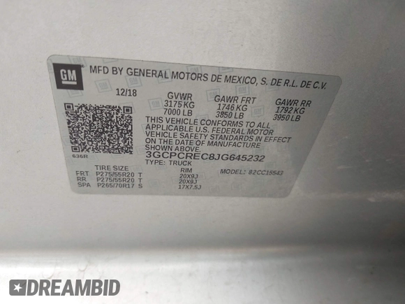 2018 Chevrolet Silverado 1500 LT with VIN 3GCPCREC8JG645232, listed as a IAAI auction lot 41927715 with 95,601 mi miles and . Bid and sale history available at DreamBid. Image 9.