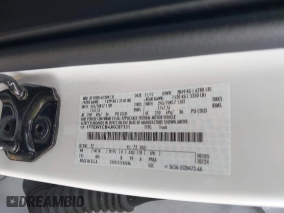 2018 Ford F-150 XL with VIN 1FTEW1CB4JKC87131, listed as a IAAI auction lot 42120579 with 93,143 mi miles. Bid and sale history available at carsss.com. Image 9.