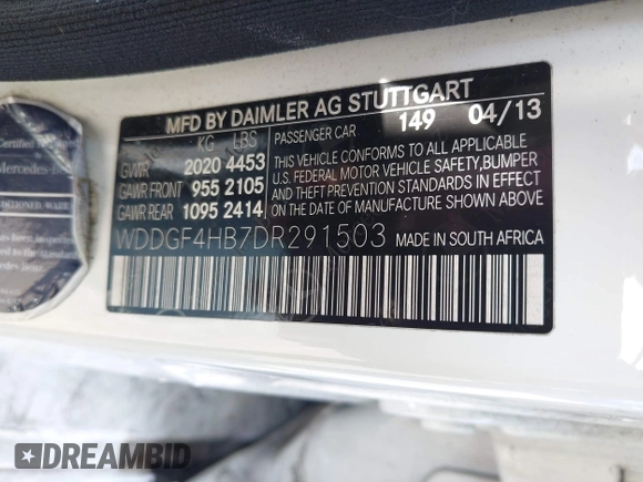 2013 Mercedes-Benz C 250 Sport with VIN WDDGF4HB7DR291503, listed as a IAAI auction lot 42132021 with 118,289 mi miles and . Bid and sale history available at carsss.com. Image 9.