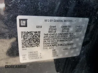 2019 GMC Acadia Denali with VIN 1GKKNPLS6KZ226420, listed as a Copart auction lot 53309835 with 115,770 mi miles and Salvage Title. Bid and sale history available at DreamBid. Image 16.