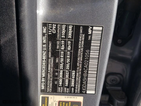 2012 Mercedes-Benz M-Class ML 350 with VIN 4JGDA5HB4CA021056, listed as a Copart auction lot 74671164 with 178,437 mi miles and Salvage Title. Bid and sale history available at carsss.com. Image 14.