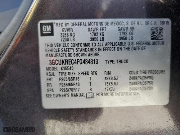 2015 Chevrolet Silverado 1500 LT with VIN 3GCUKREC4FG484813, listed as a Copart auction lot 49317495 with 148,409 mi miles and Salvage Title. Bid and sale history available at carsss.com. Image 12.