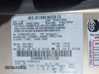 2007 Ford Fusion SEL with VIN 3FAHP081X7R172709, listed as a IAAI auction lot 42018164 with 156,931 mi miles. Bid and sale history available at carsss.com. Image 9.
