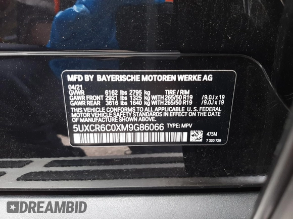 2021 BMW X5 xDrive40i with VIN 5UXCR6C0XM9G86066, listed as a Copart auction lot 63707302 with 12,270 mi miles. Bid and sale history available at carsss.com. Image 10.