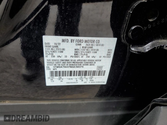 2022 Ford Explorer ST-Line with VIN 1FMSK7KH7NGC50375, listed as a Copart auction lot 69773724 with 12,018 mi miles and Salvage Title. Bid and sale history available at carsss.com. Image 13.