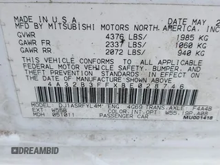 2011 Mitsubishi Galant ES with VIN 4A32B3FFXBE028746, listed as a IAAI auction lot 41696320 with 239,710 mi miles and . Bid and sale history available at DreamBid. Image 9.