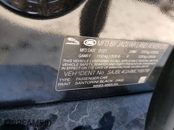 2021 Jaguar XF R-Dynamic SE with VIN SAJBL4GX4MCY88798, listed as a Copart auction lot 58915904 with 35,875 mi miles and Salvage Title. Bid and sale history available at carsss.com. Image 12.