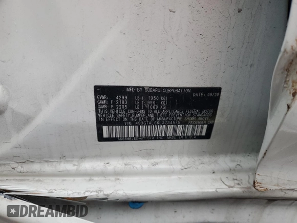 2020 Subaru Impreza Special Sports with VIN 4S3GTAL66L3734575, listed as a Copart auction lot 86850874 with 33,161 mi miles and Non repairable. Bid and sale history available at DreamBid. Image 14.